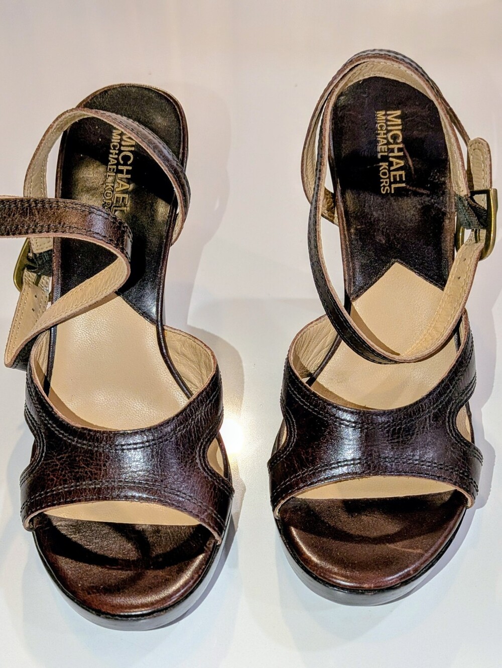 MICHAEL Michael Kors Dark Brown Leather Open-Toe Ankle-Strap Heel - Picture 3 of 6